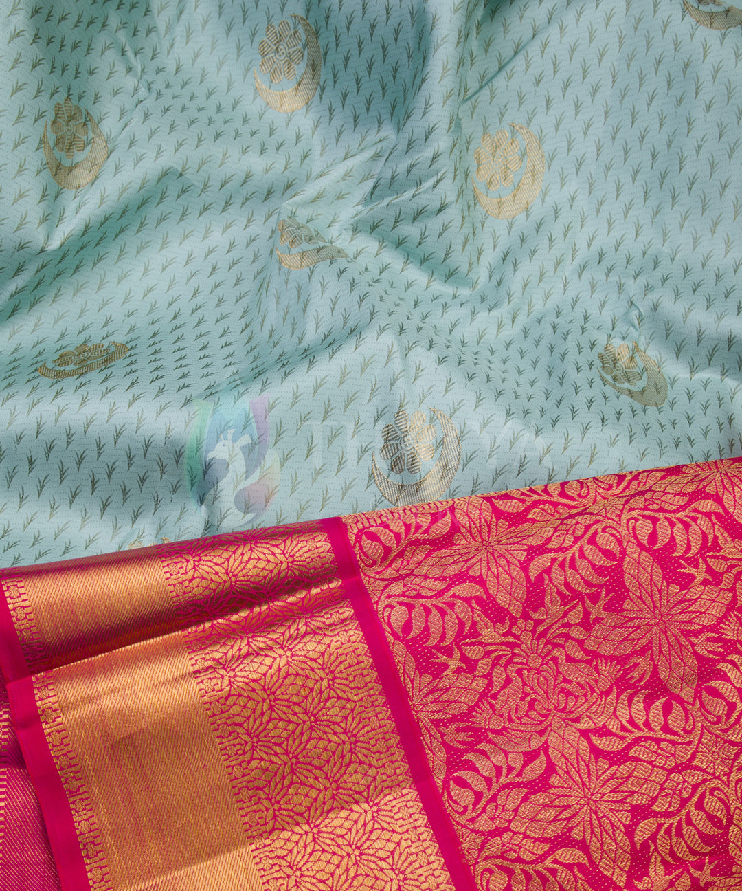 Light Sky Blue with Pink Kanchipuram Silk Saree - TSW020830 - View 4