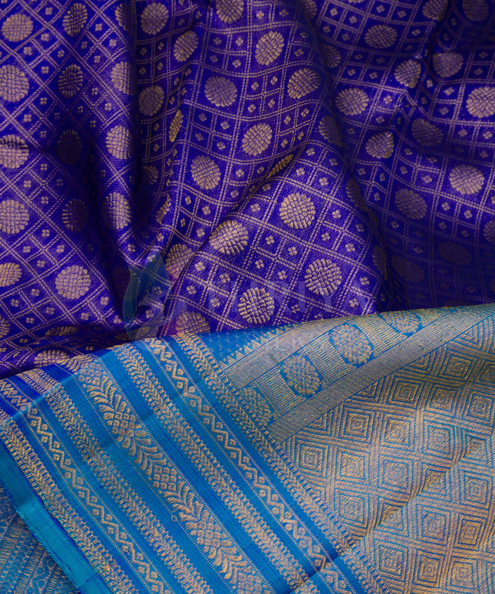 Purple with Sky Blue Kanchipuram Silk Saree - TSW060804 - View 4