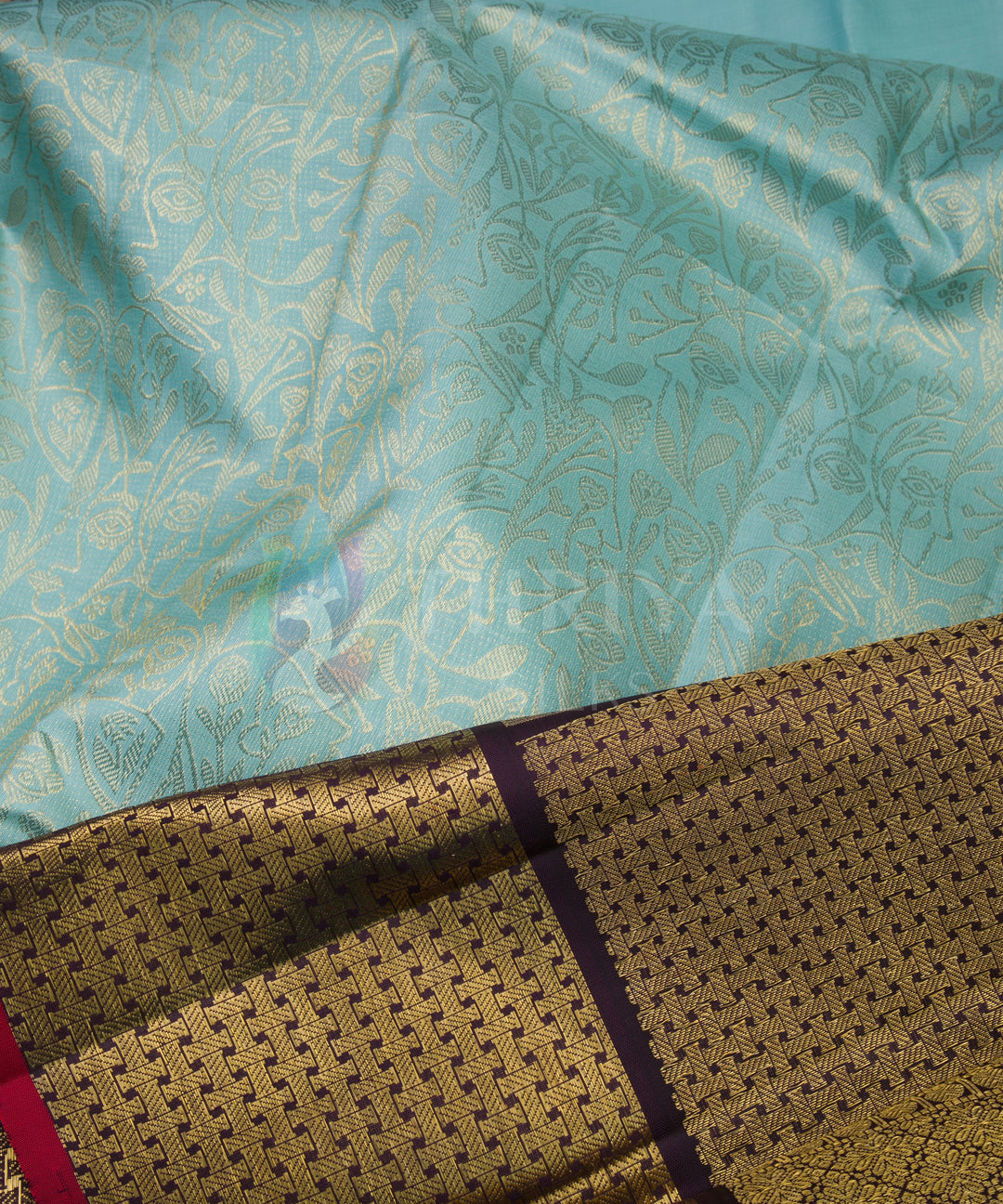 Light Sky Blue with Dark Burgundy Kanchipuram Silk Saree -TSW020831 - View 4