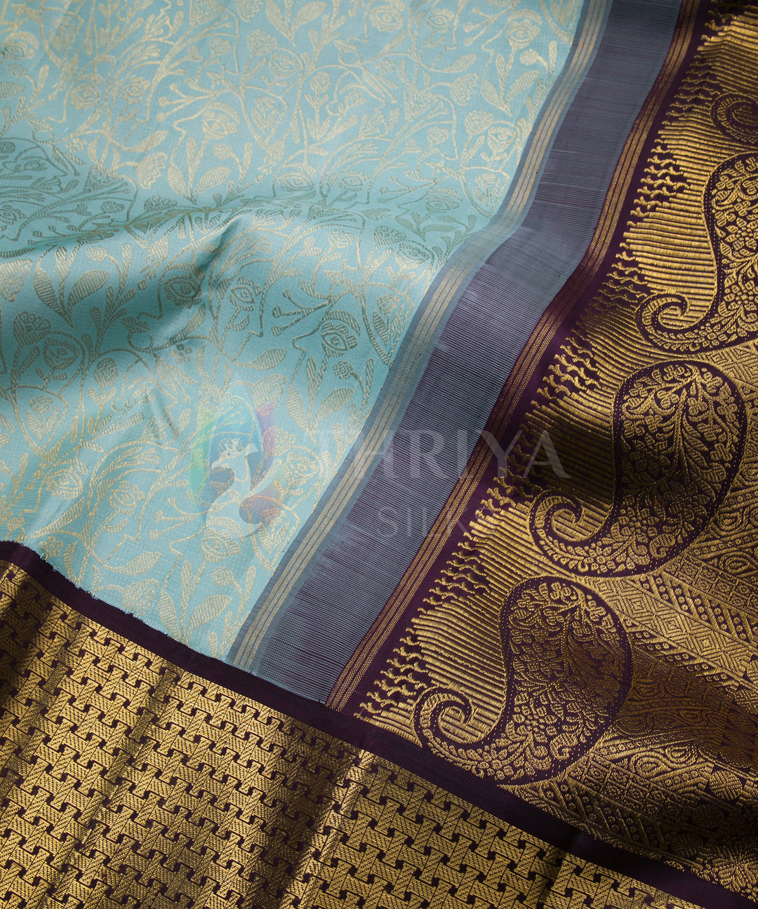 Light Sky Blue with Dark Burgundy Kanchipuram Silk Saree - TSW050709 - View 4