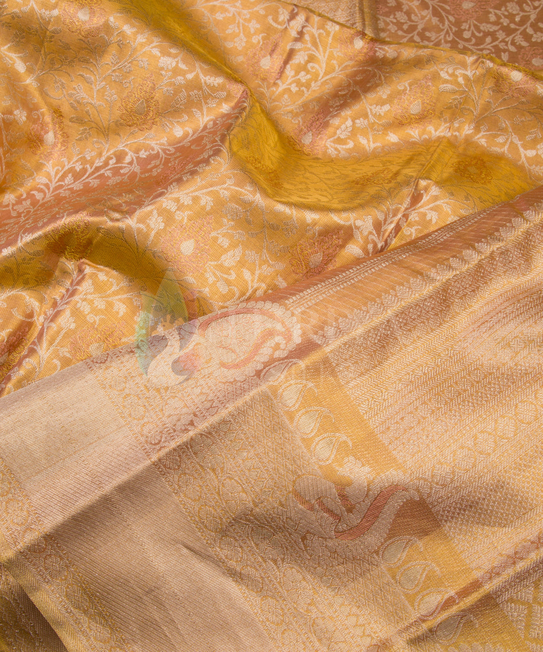 Mustard Gold Kanchipuram Silk Saree with Silver Zari - TSW1231 - View 4