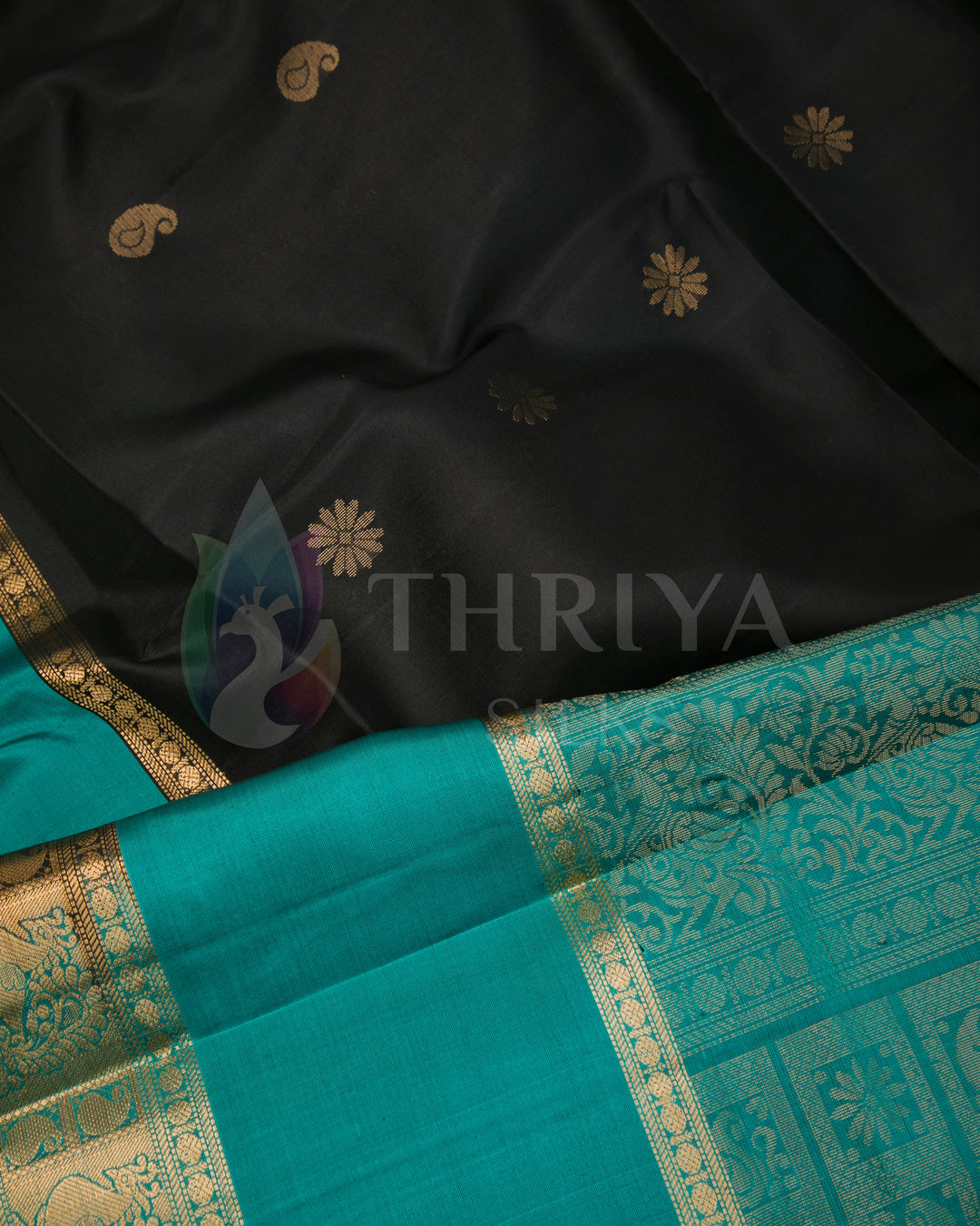 Black And Turquoise Soft Silk Saree - TSW120912