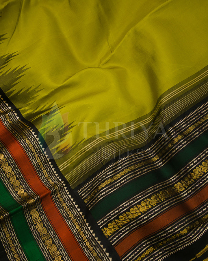 Lime Green And Black Kanchipuram Silk Saree - TSW210924