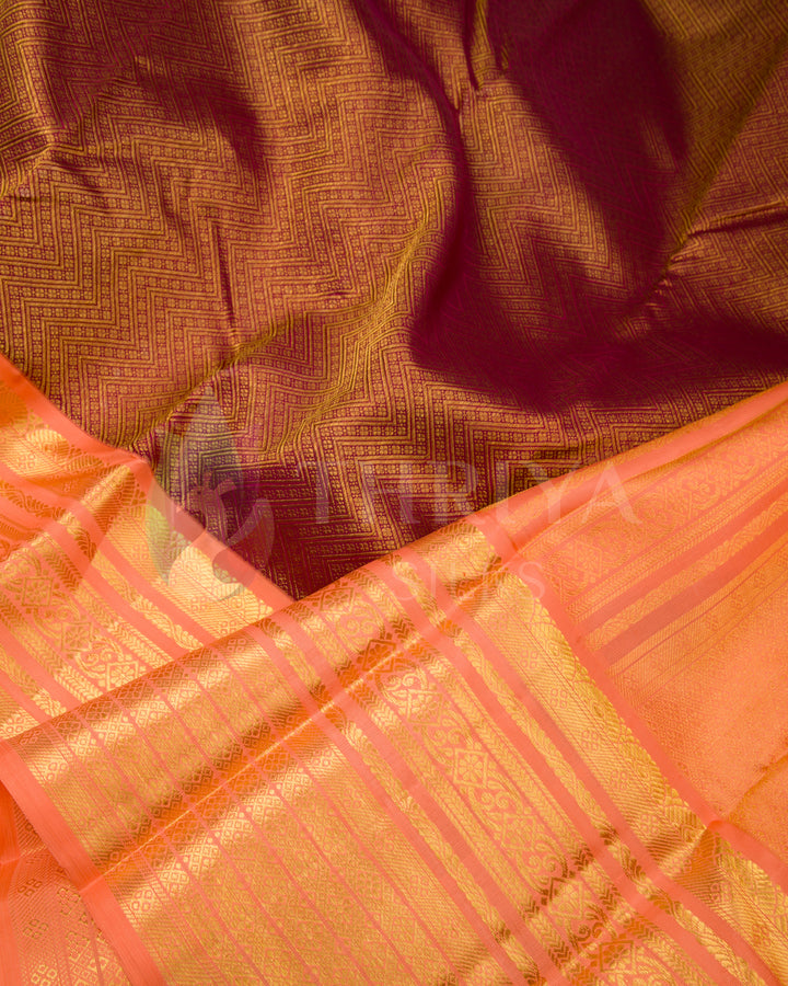 Maroon And Peach Orange Kanchipuram Silk Saree - TSW060805