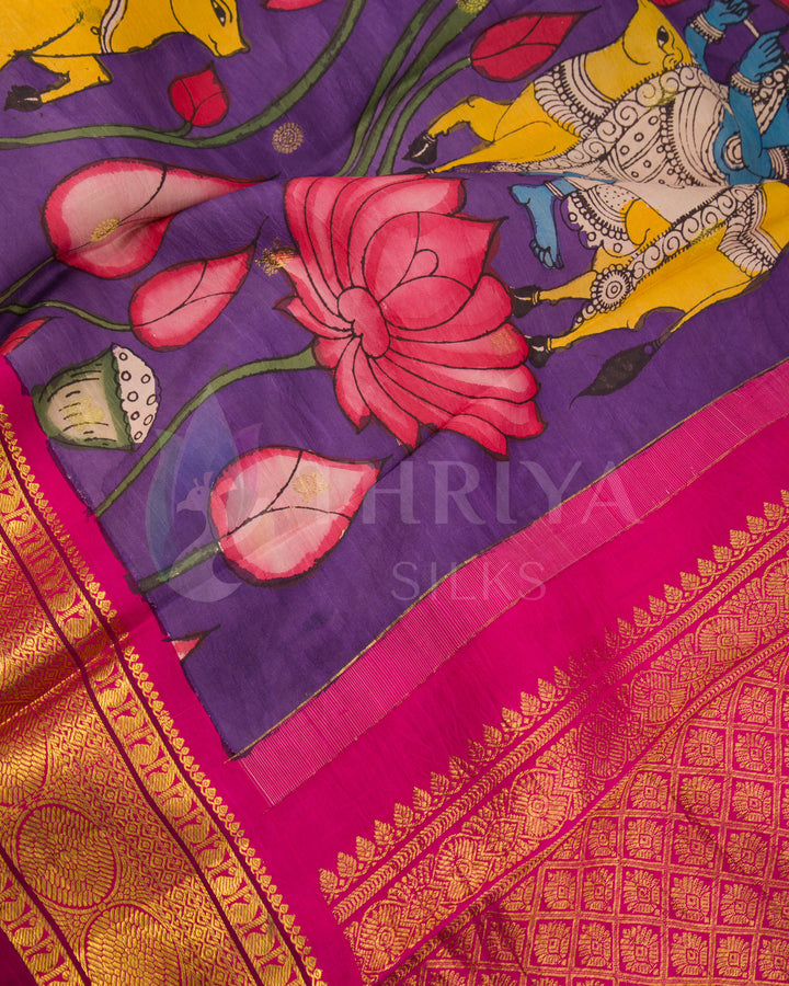 Purple And Pink Kalamkari Silk Saree - TSW270715