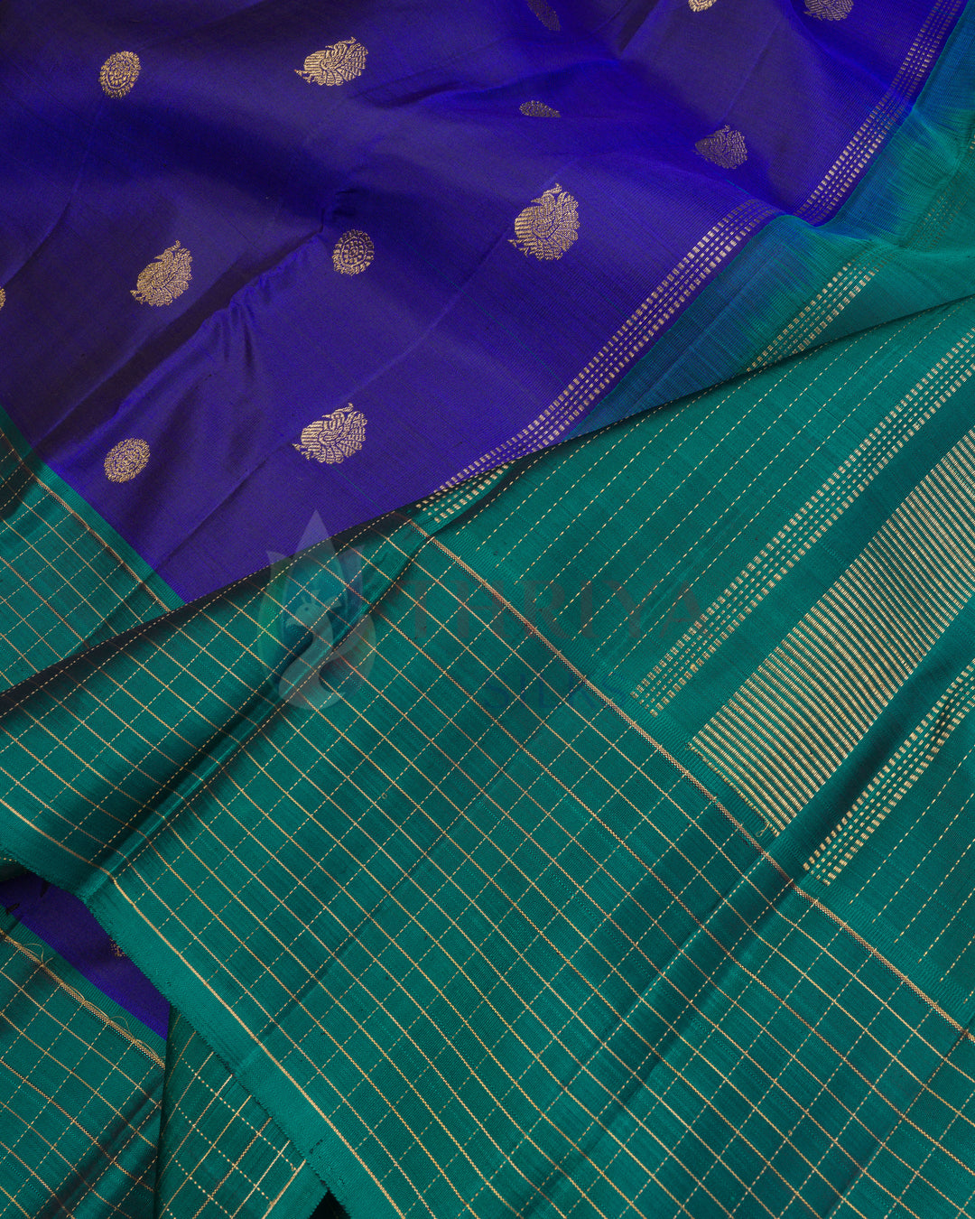 Ink Blue Kanchipuram Silk Saree & 3G - TSPQ100509