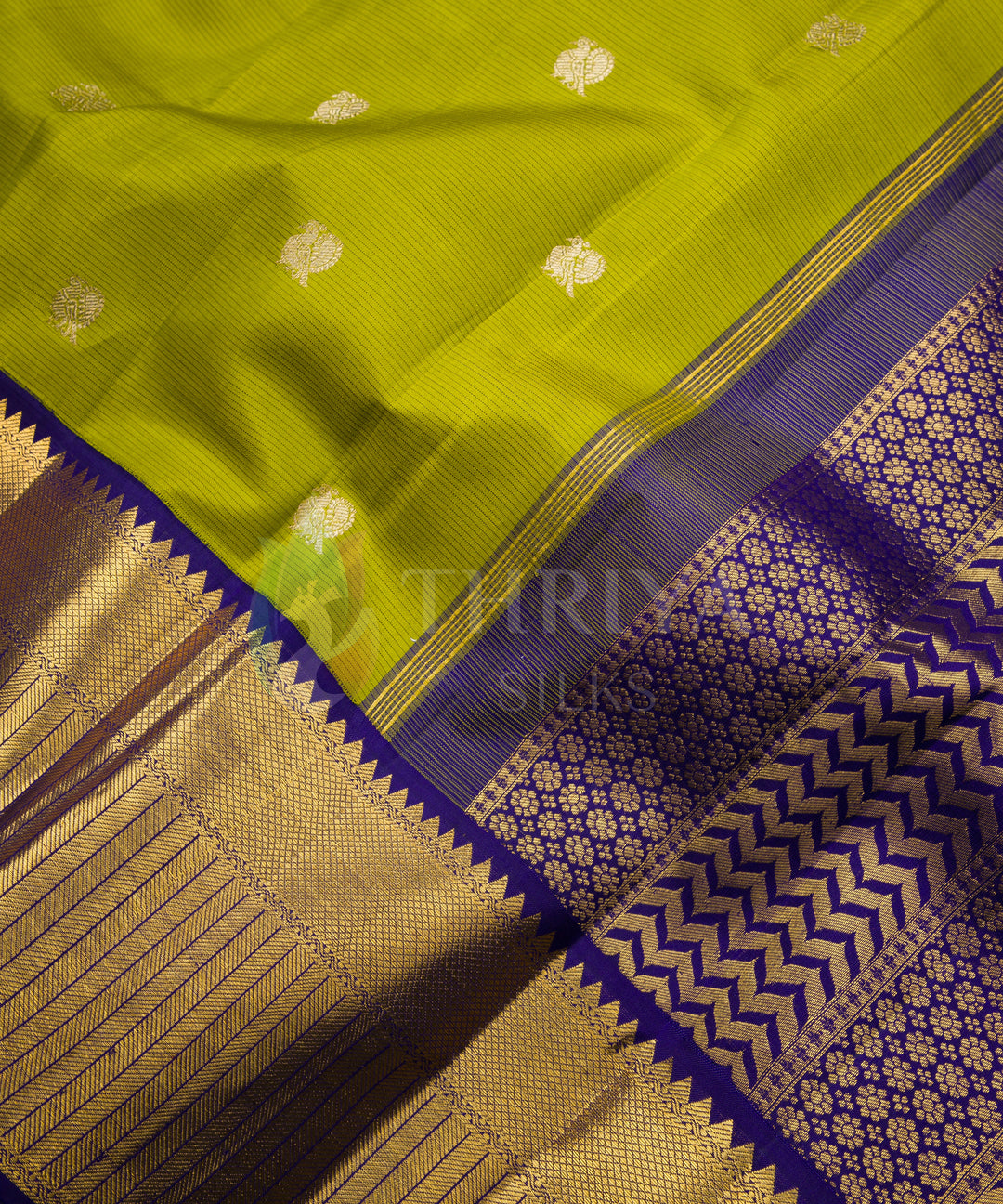 Parrot Green And Navy Blue Kanchipuram Silk Saree - TSP786