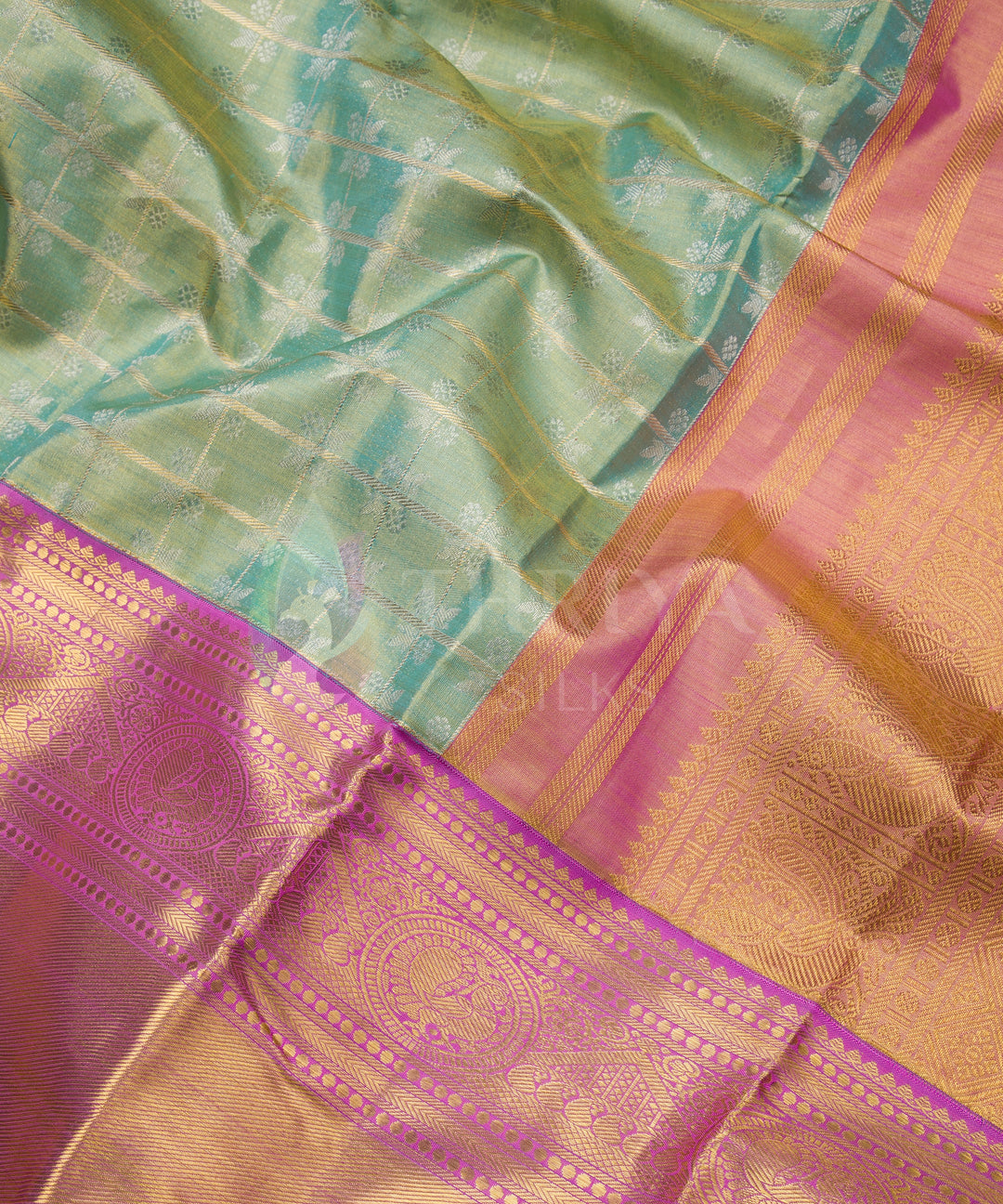 Sea Green and Lavender Pure Zari Kanchipuram Silk Saree - TSW0808