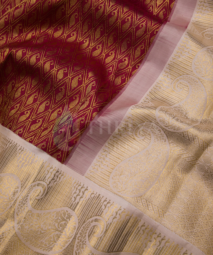 Maroon and Half White Pure Zari Kanchipuram Silk Saree - TSW0807