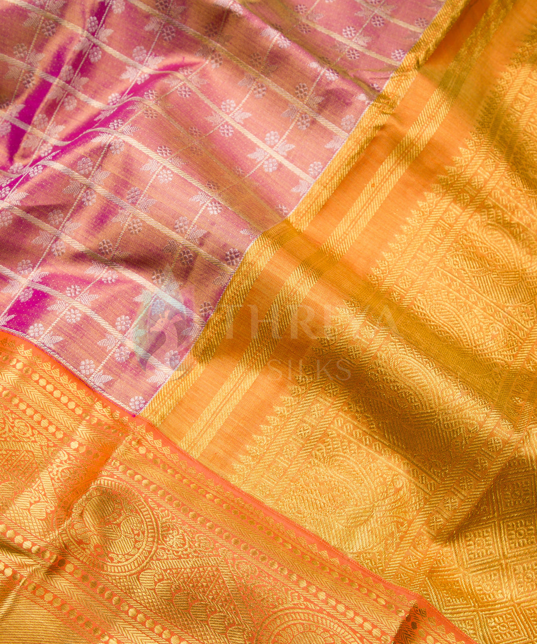 Pink And Orange Tissue Kanchipuram Silk Saree - TSW0899