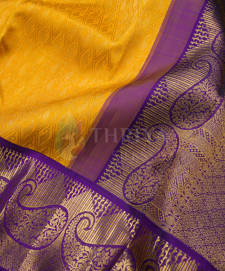 Mustard Yellow and Dark Blue Pure Zari Kanchipuram Silk Saree - TSW0814 - Half White and Pink Kanchipuram Silk Saree - TSW1217 - View 3