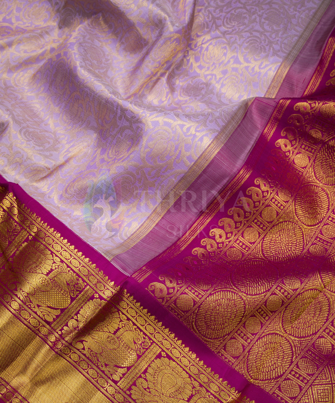 Lavender with Magenta Border Pure Zari Kanchipuram Silk Saree - TSW0832