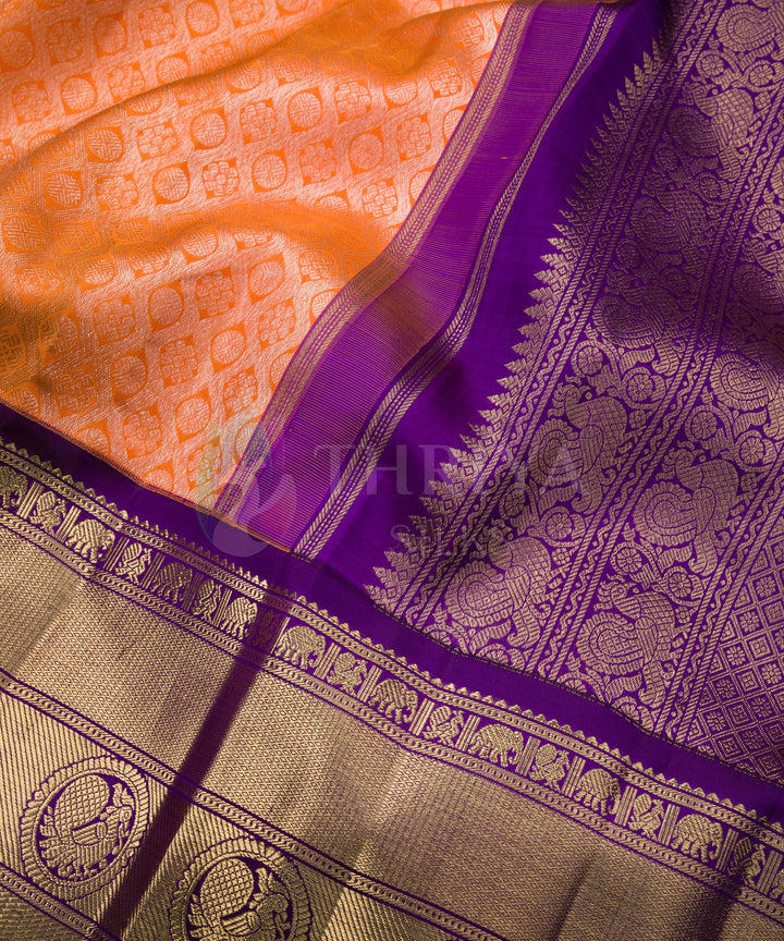 Orange and Violet Pure Zari Korvai Kanchipuram Silk Saree - TSW0883