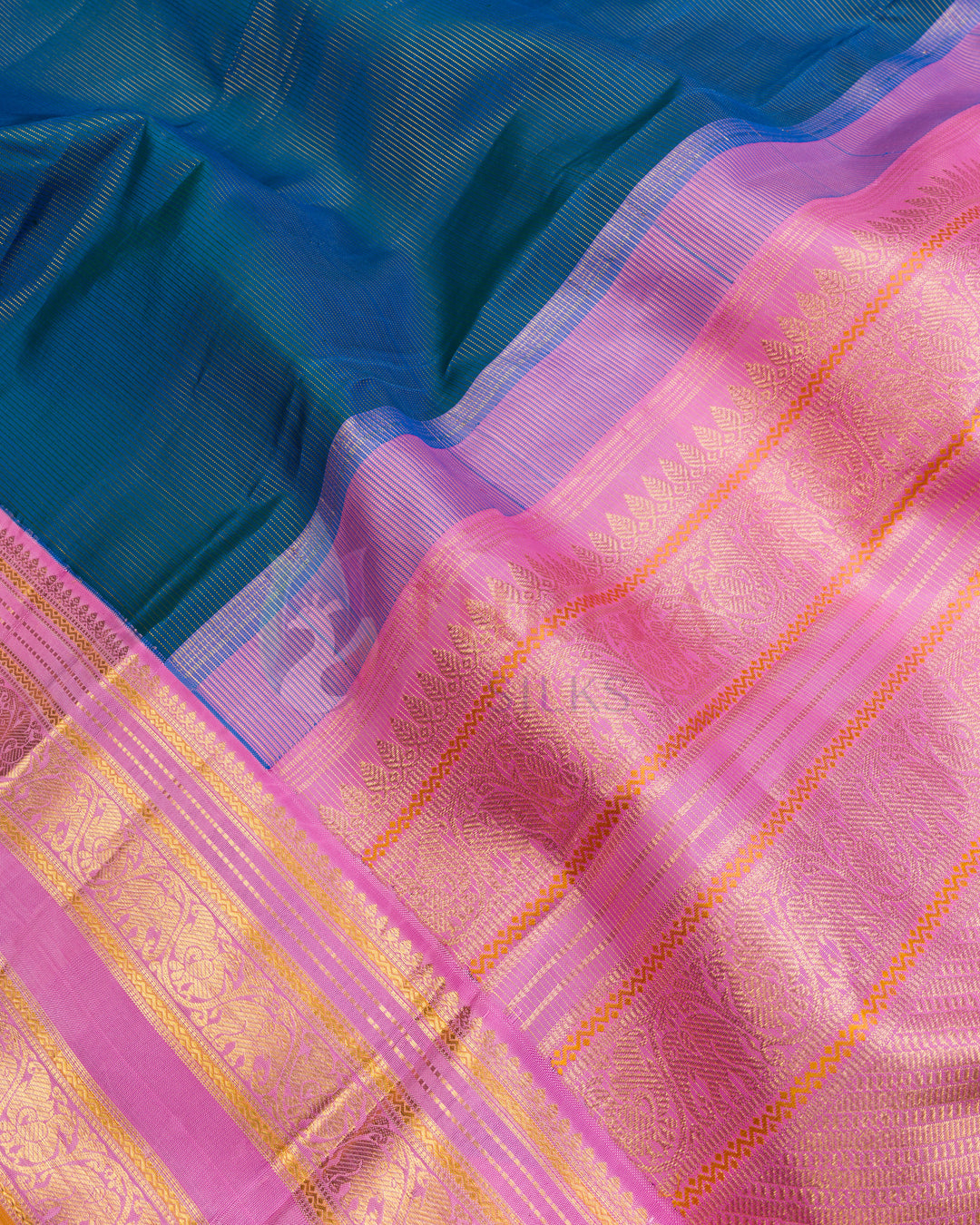 Peacock Blue Korvai Kanchipuram Silk Saree - TSPQ120502