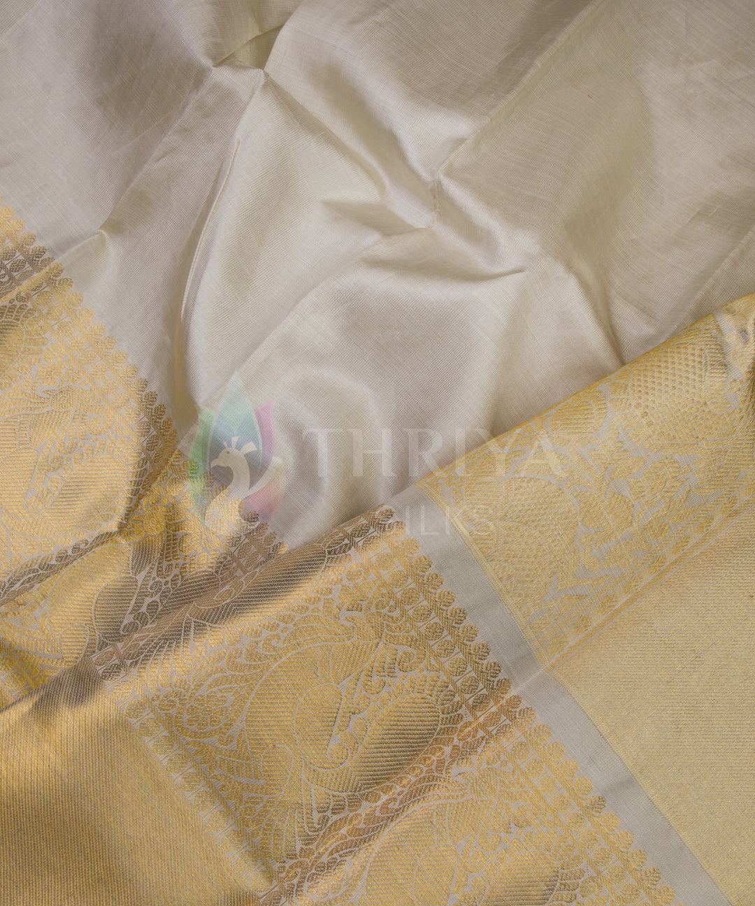 Half White Kanchipuram Silk Dupatta - TSW1339