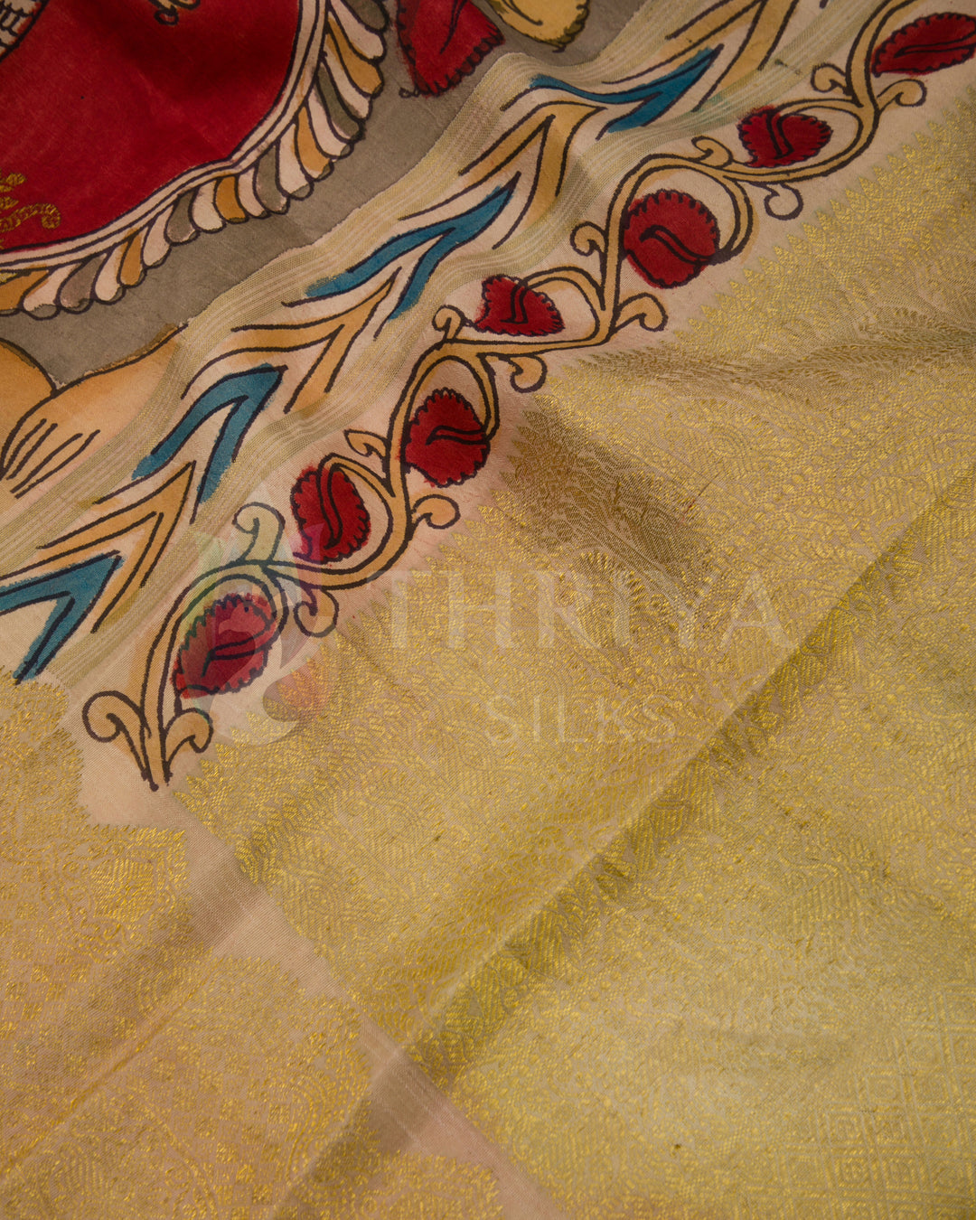 Kalamkari Pure Zari Kanchipuram Silk Saree -  TSW0871