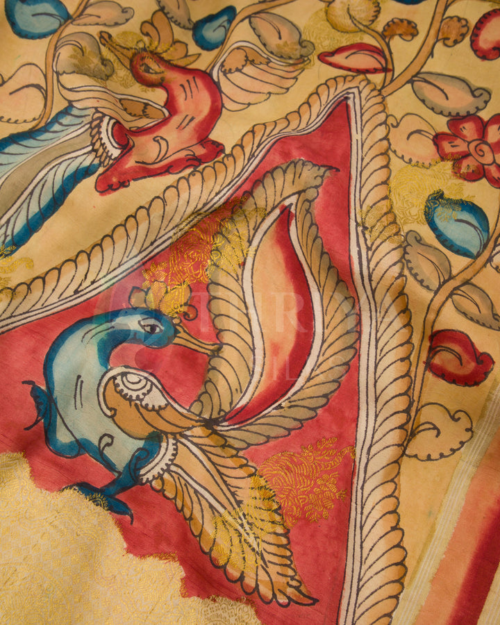 Kalamkari Pure Zari Kanchipuram Silk Saree -  TSW0870