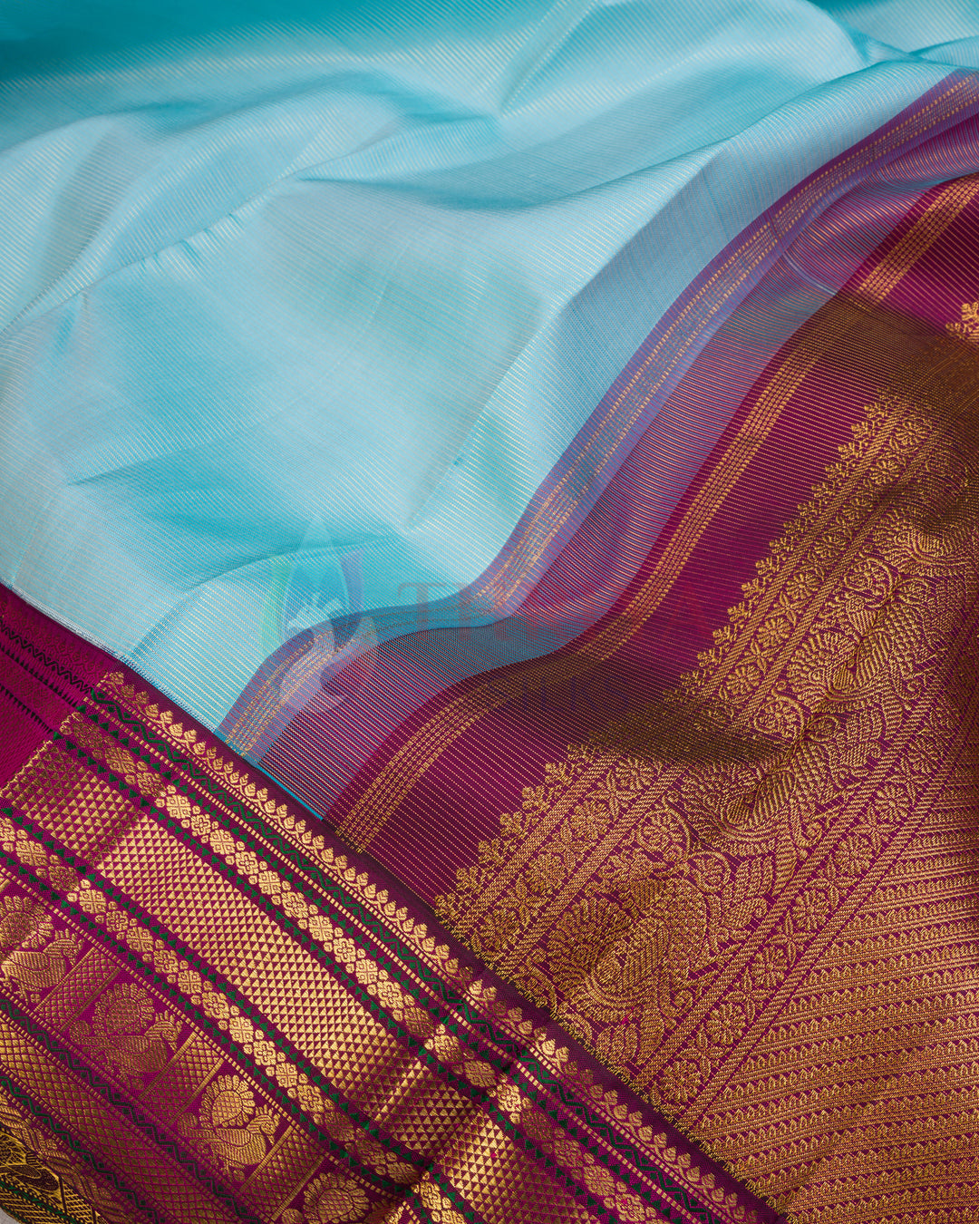 Sky Blue Korvai Kanchipuram Silk Saree - TSPQ120505