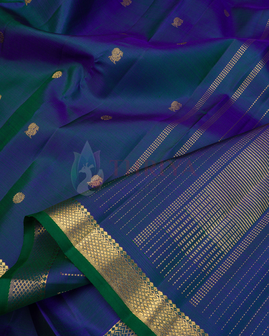 Peacock Blue Kanchipuram Silk Saree & 3G Zari - TSPQ200714