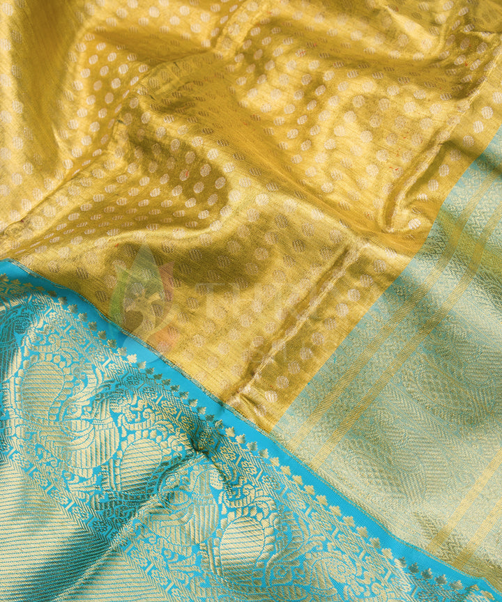 Yellow and Sky Blue Kanchipuram Silk Saree - TSW1105 - View 3