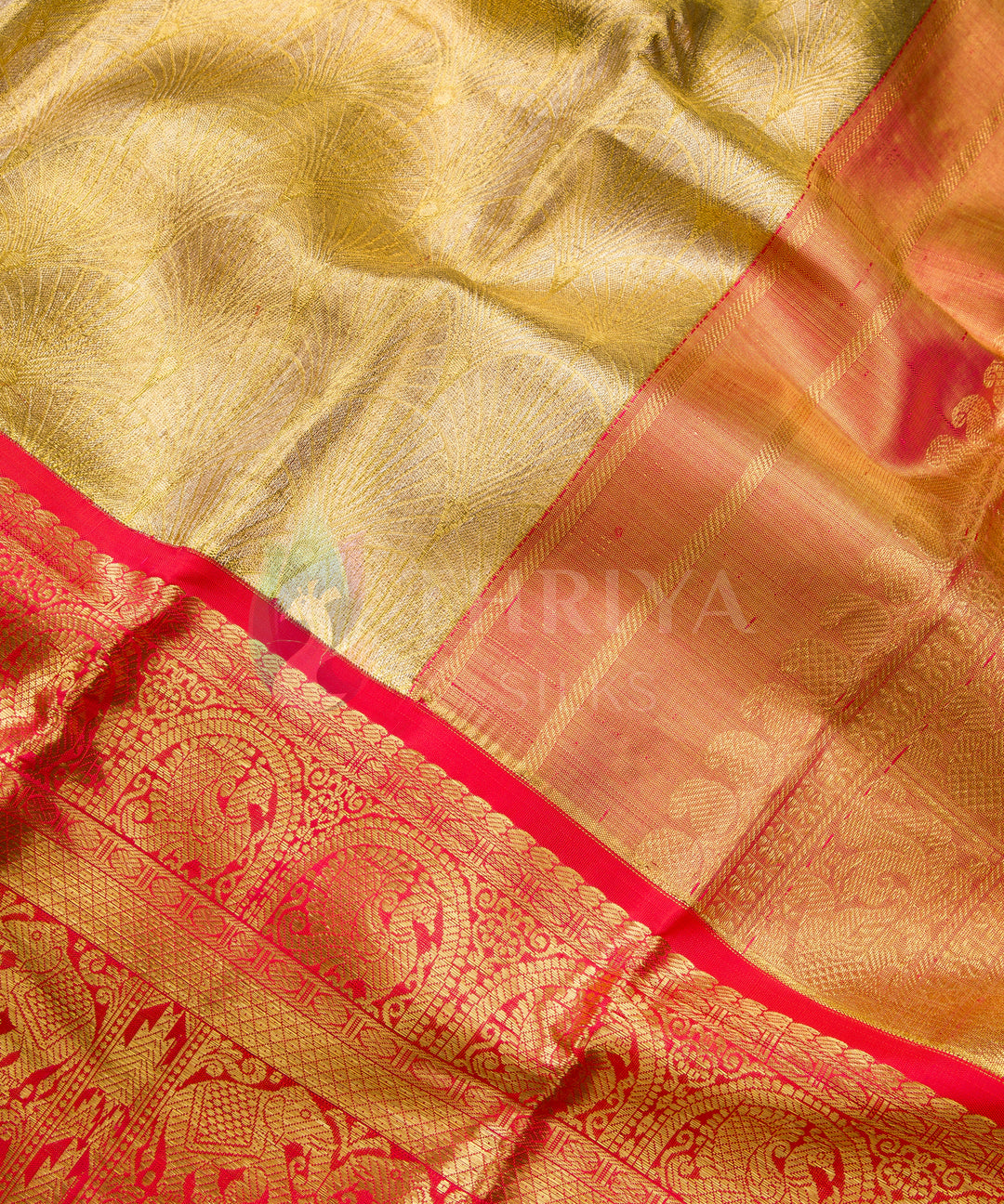 Gold and Red Kanchipuram Silk Saree - TSW0913 - View 3