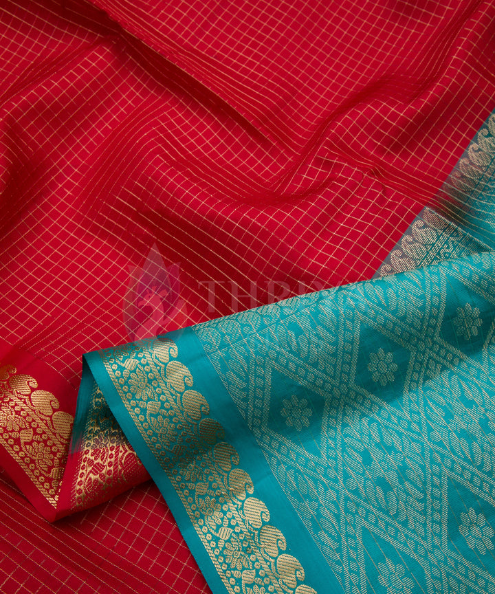 Red and Turquoise Soft Silk Saree - TSW060706 - View 3