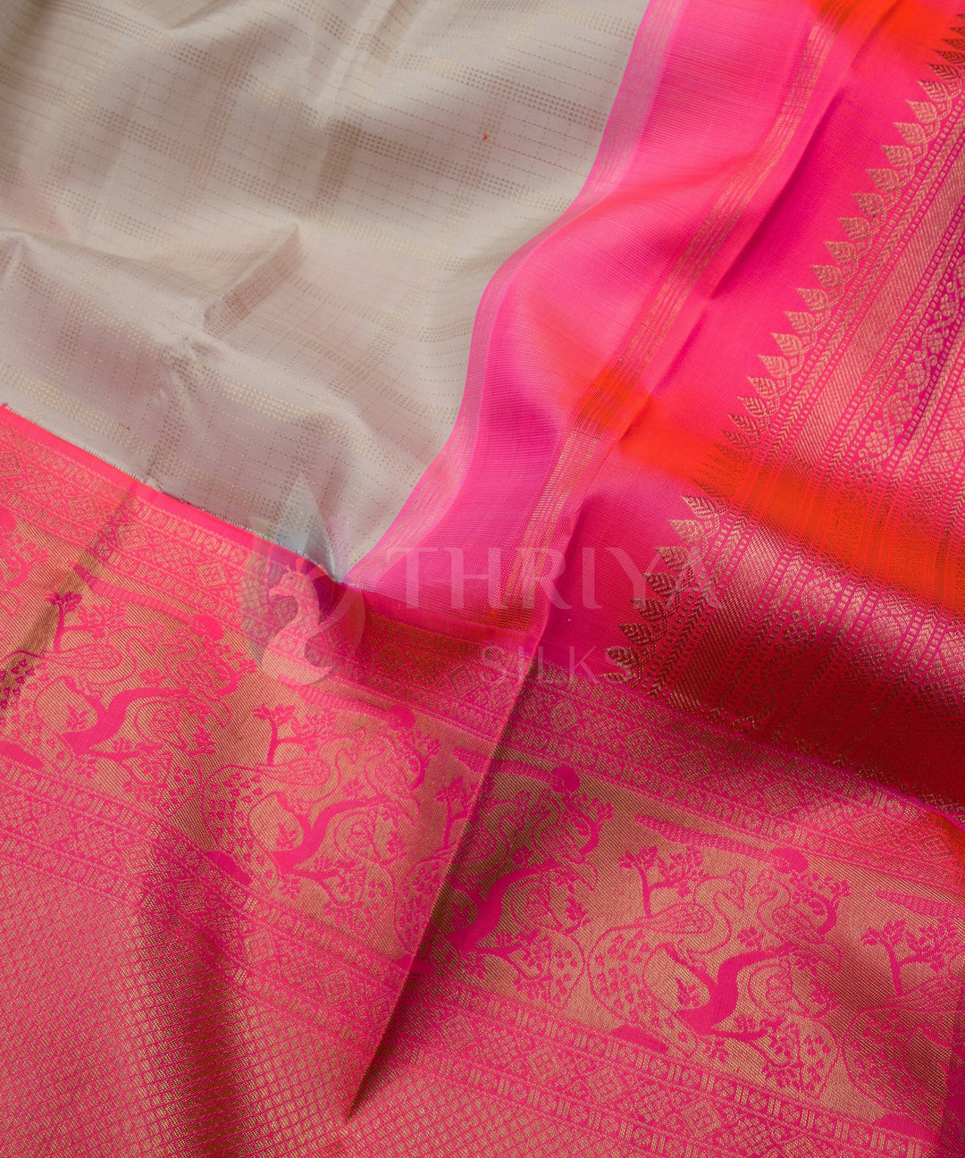 Half White and Pink Kanchipuram Silk Saree - TSW1217 - View 3