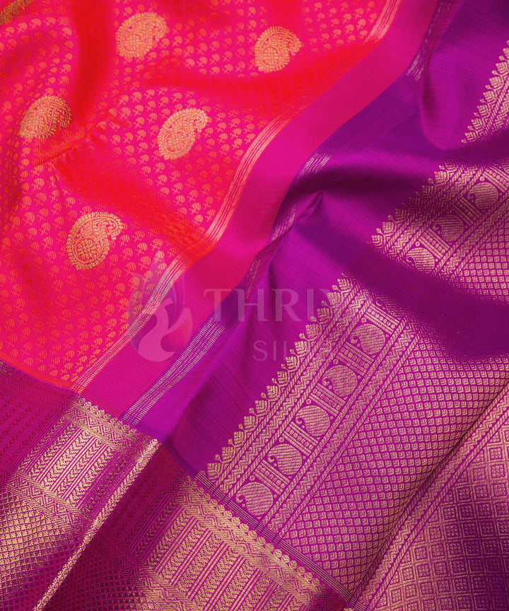 Red Orange and Magenta Kanchipuram Silk Saree - TSW0949 - View 3