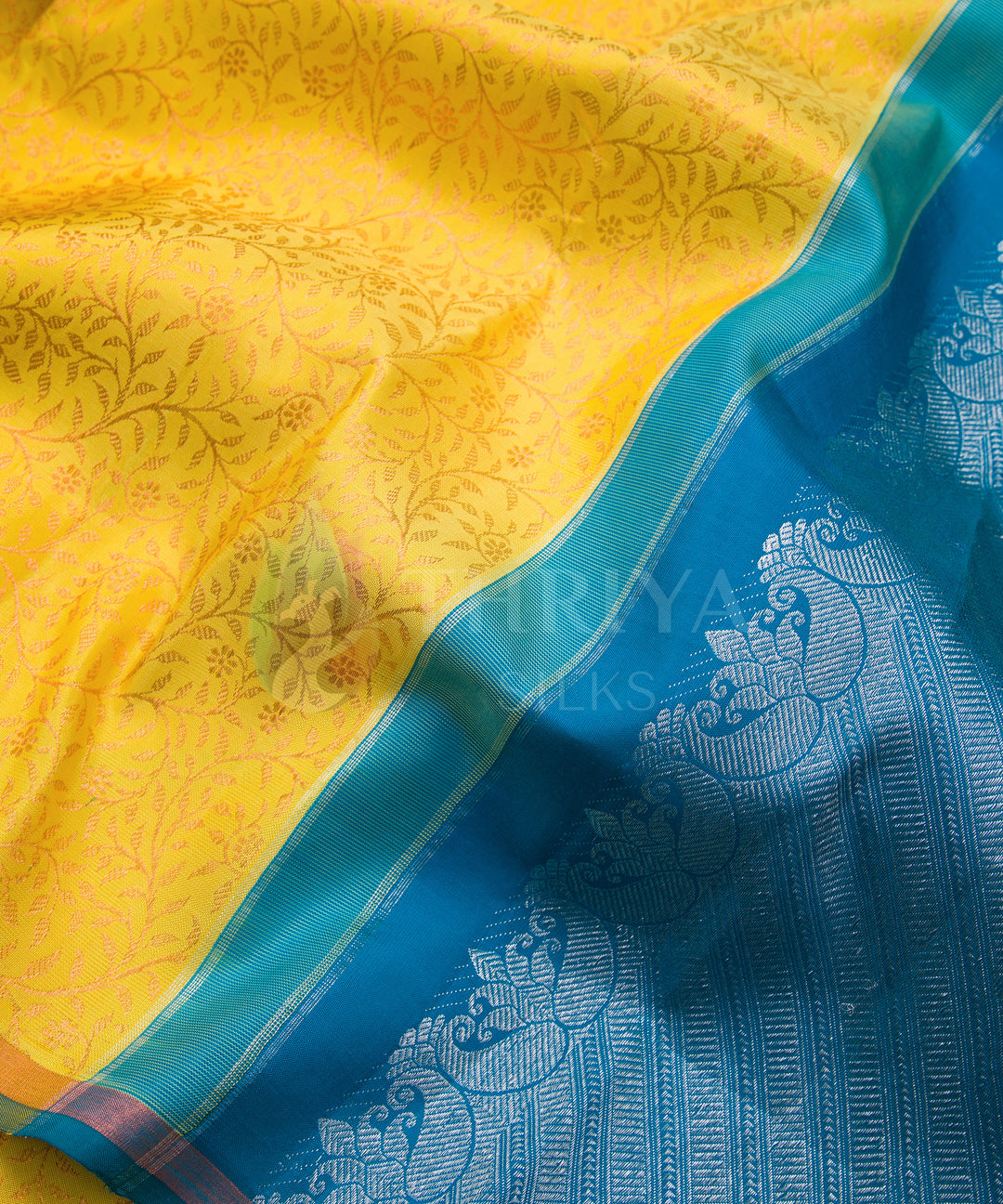 Yellow and Blue Kanchipuram Silk Saree - TSW1144 - View 3