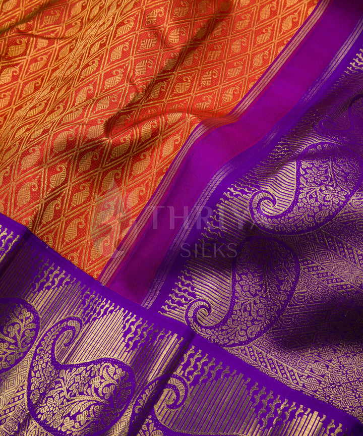 Orange and Purple Kanchipuram Silk Saree - TSW050707 - View 3