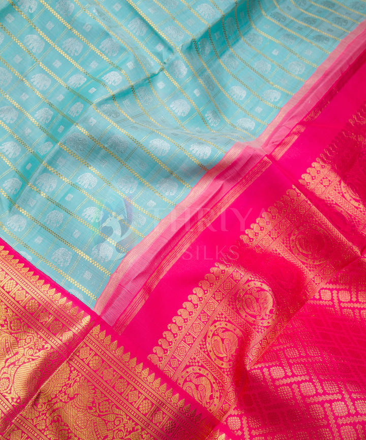 Light Blue with Pink Kanchipuram Silk Saree - TSW0916 - View 3