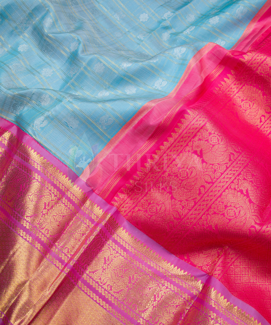 Light Sky Blue with Pink Kanchipuram Silk Saree - TSW1228 - View 3