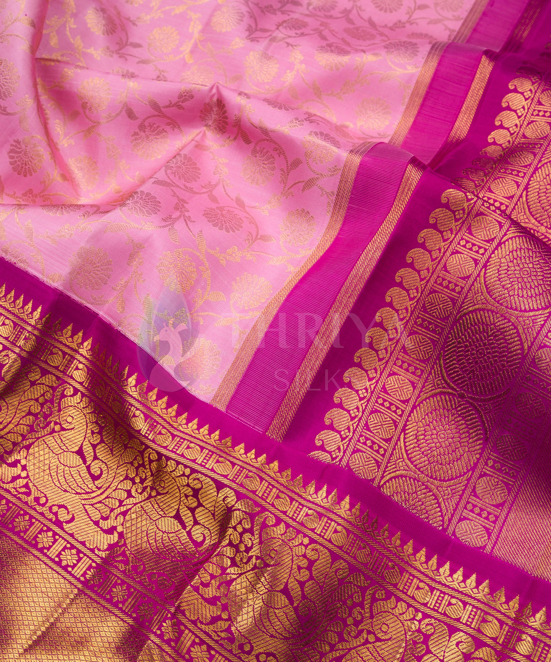 Baby Pink with Magenta Kanchipuram Silk Saree - TSW0928 - View 2