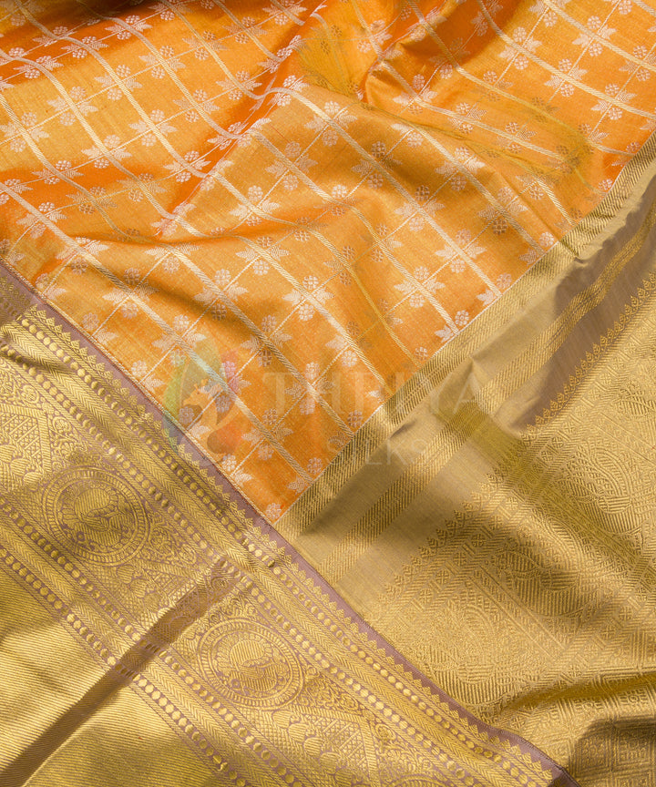 Orange and Gold Kanchipuram Silk Saree - TSW1133 - View 3