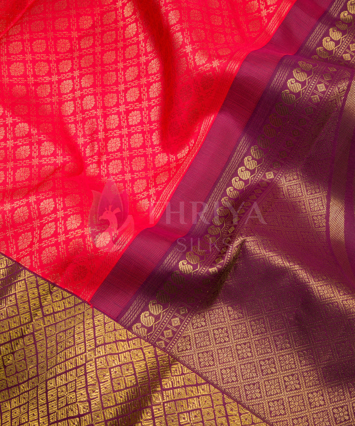 Tomato Red with Dark Maroon Border Pure Zari Kanchipuram Silk Saree - TSW0813 - View 4