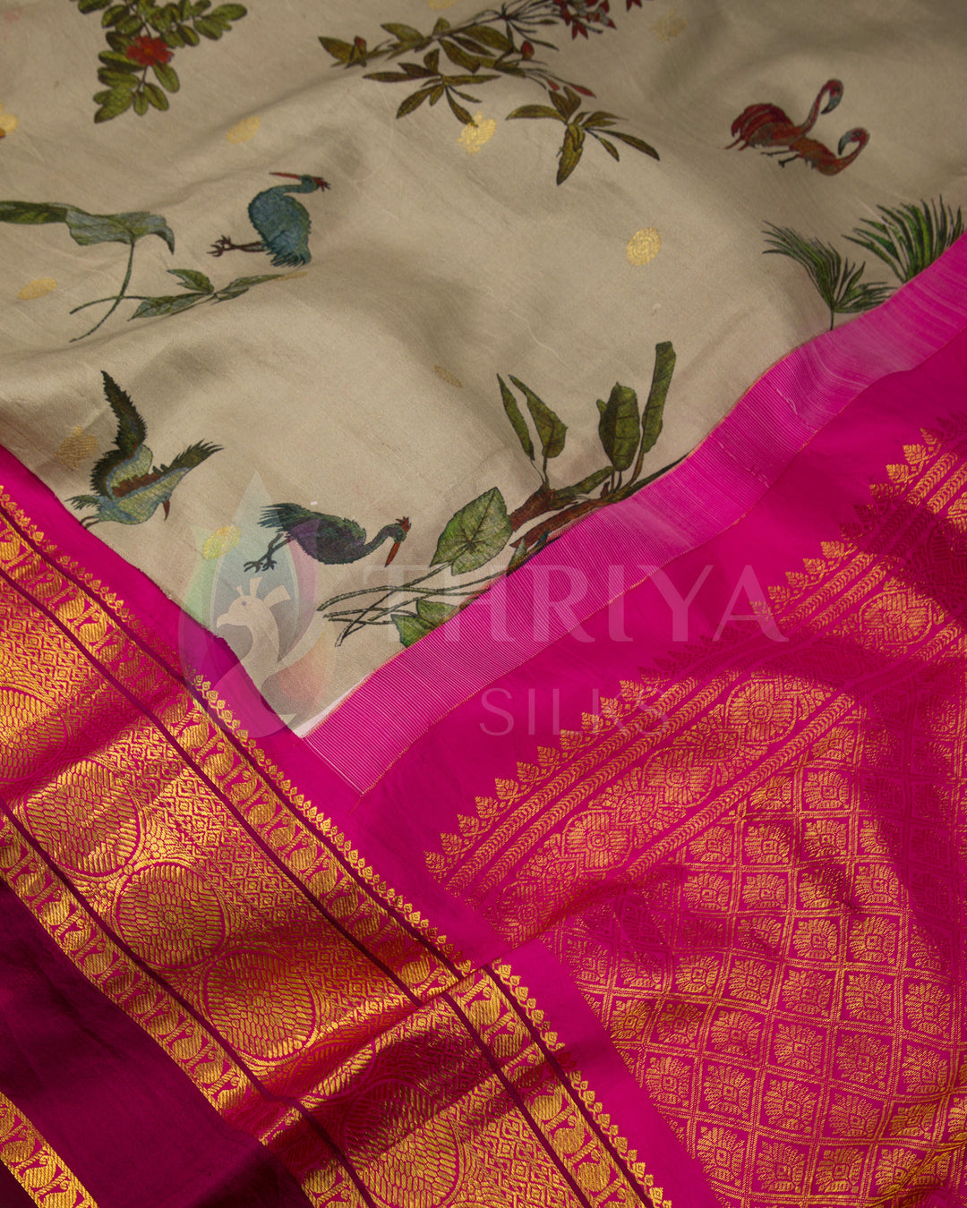 Ash And Pink Digital Print Silk Saree - TSW200602