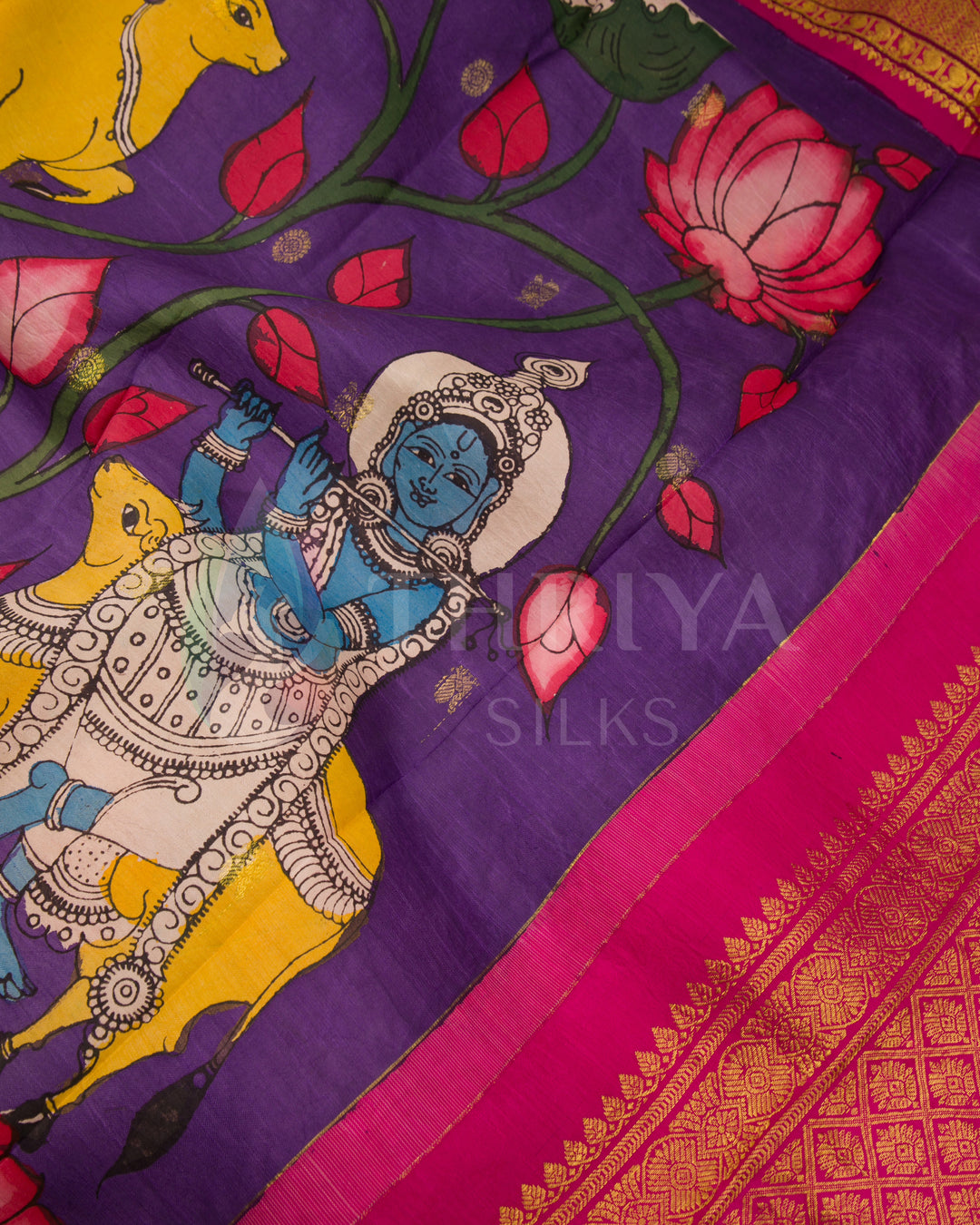 Purple And Pink Kalamkari Silk Saree - TSW270715