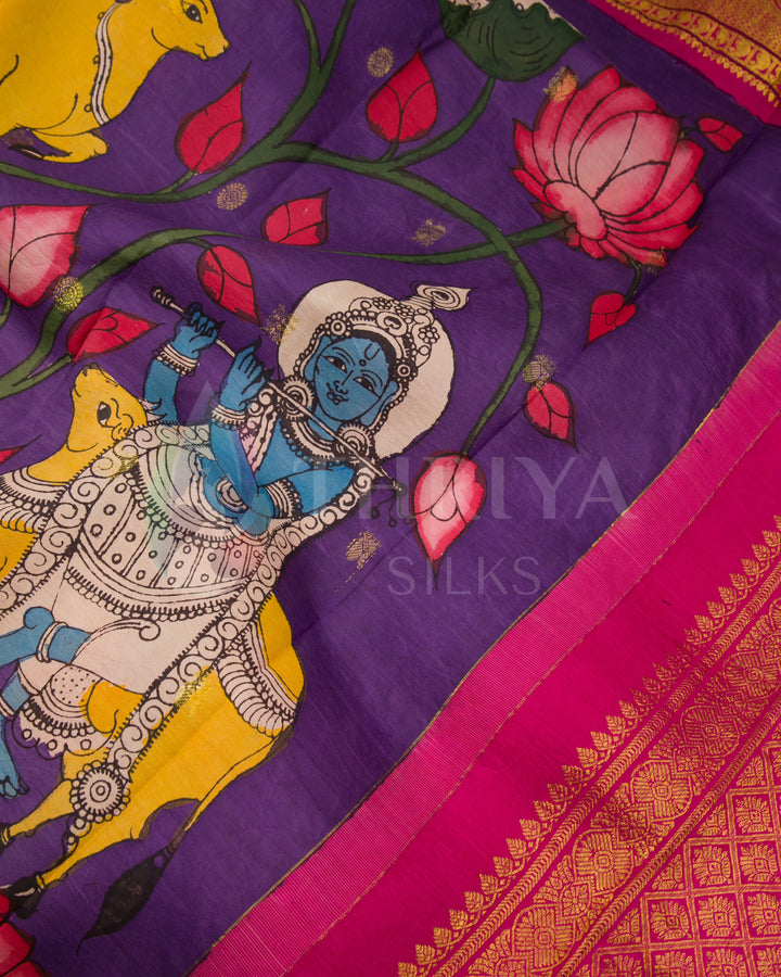 Purple And Pink Kalamkari Silk Saree - TSW270715