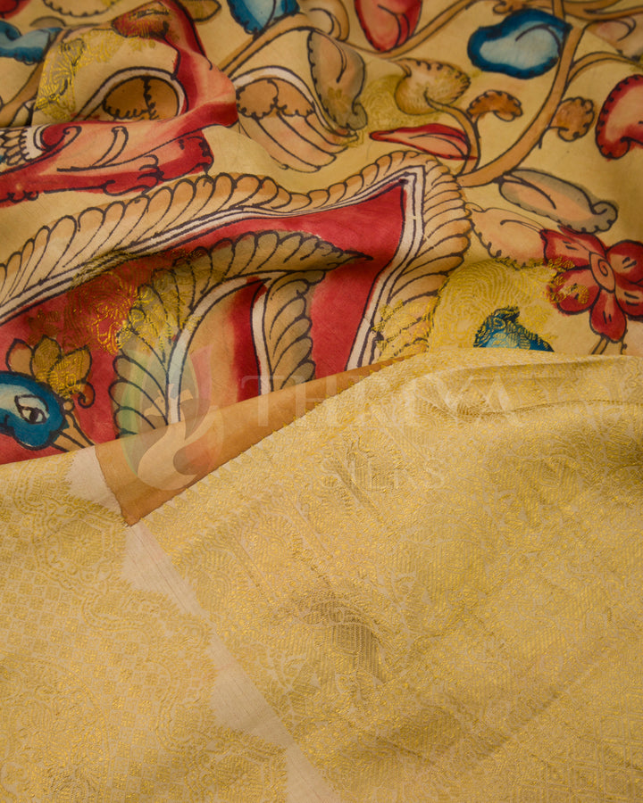 Kalamkari Pure Zari Kanchipuram Silk Saree -  TSW0870