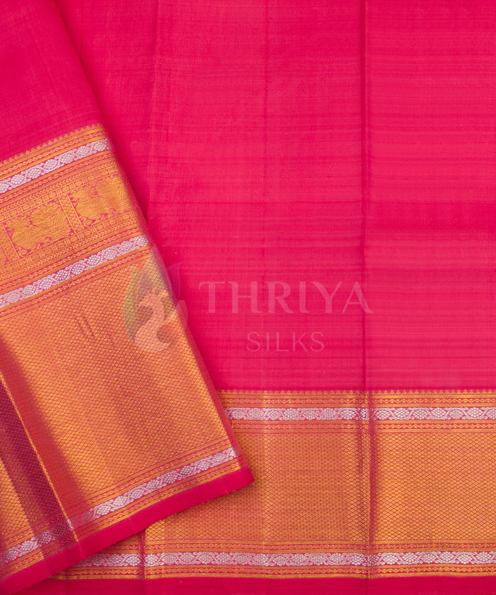 Green with Peach Border Pure Zari Kanchipuram Silk Saree - TSW0829 - View 5