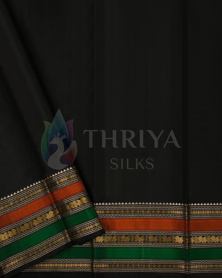 Lime Green And Black Kanchipuram Silk Saree - TSW210924