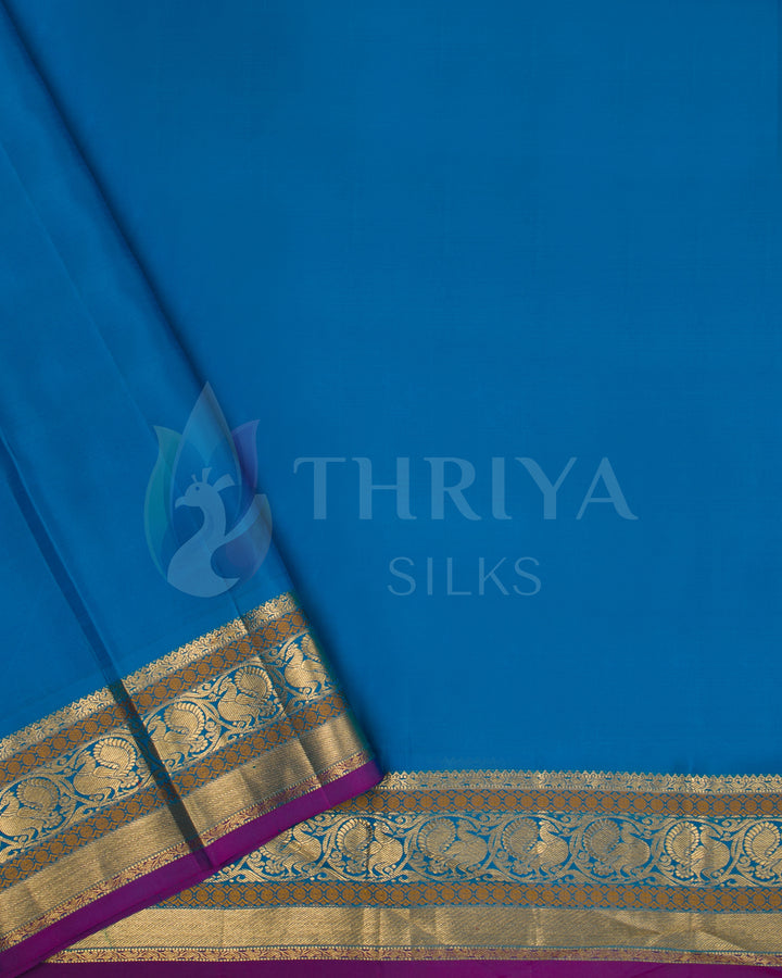 Lime Green And Sky Blue Kanchipuram Silk Saree - TSW300806