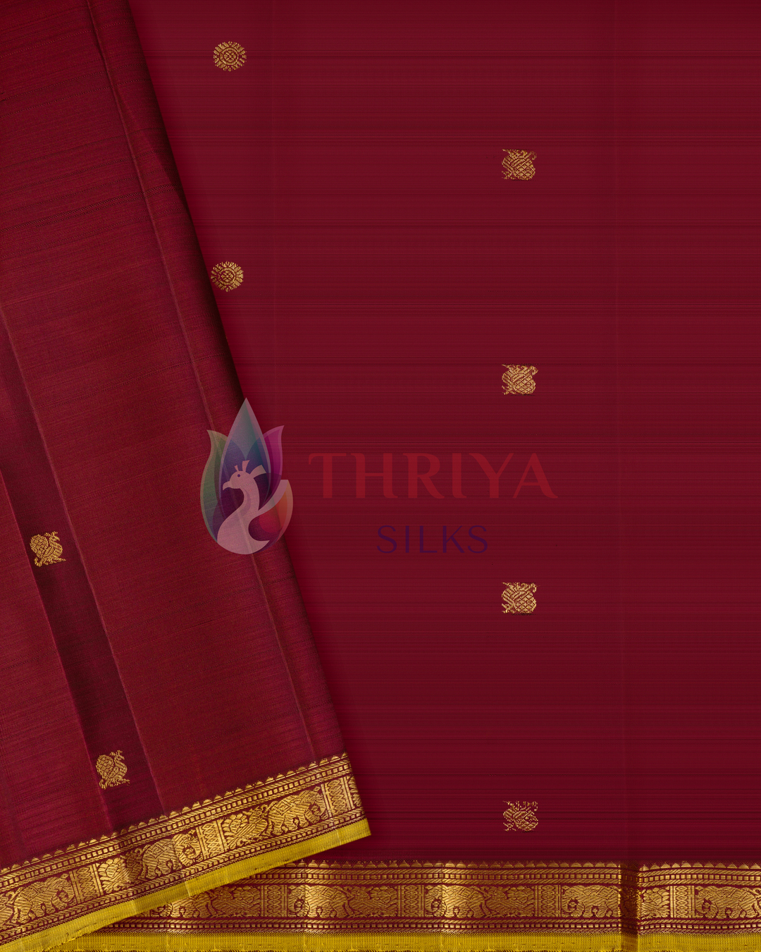 Maroon Kanchipuram Silk Saree & 3G - TSPQ040901