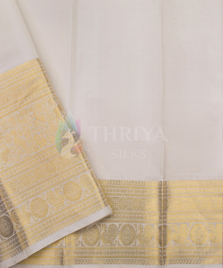 Yellow and Off-White Pure Zari Kanchipuram Silk Saree - TSW0806