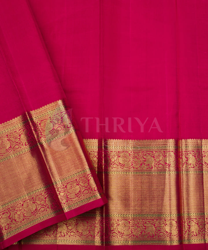 Off-White and Arakku Red Pure Zari Kanchipuram Silk Saree - TSW0787