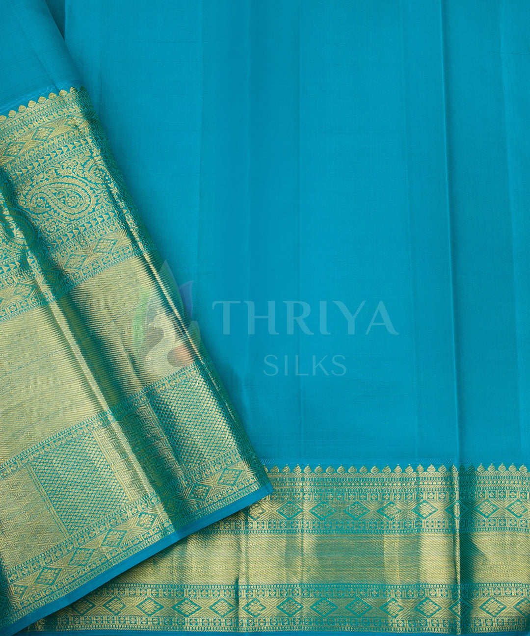 Orange And Aquamarine Kanchipuram Silk Saree - TSW0945