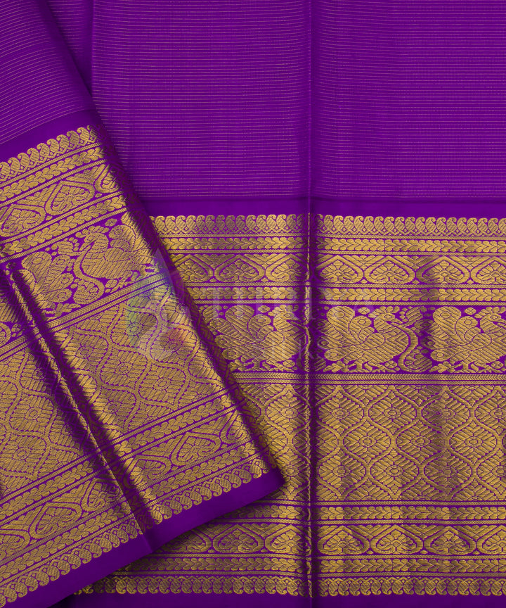 Yellow and Violet Pure Zari Kanchipuram Silk Saree - TSW0811