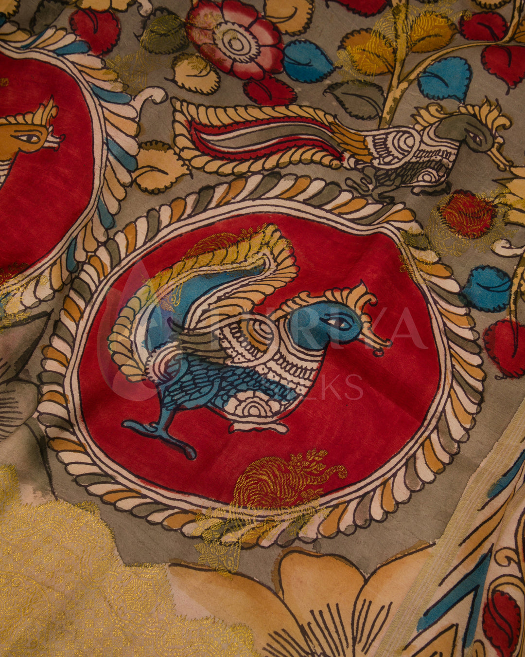 Kalamkari Pure Zari Kanchipuram Silk Saree -  TSW0871