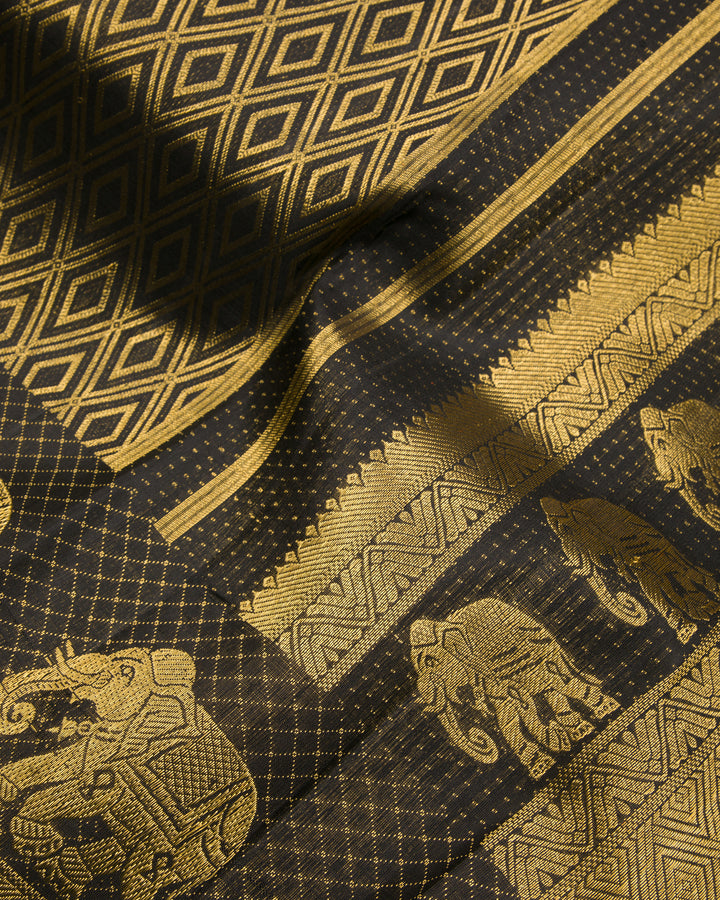 Black Kanchipuram Silk Saree - TSW190601 - View 3