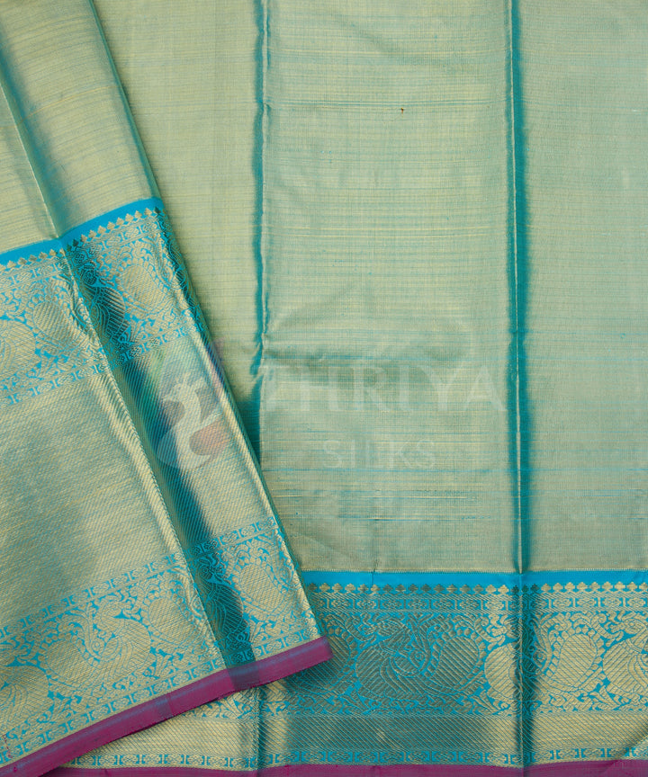 Yellow and Sky Blue Kanchipuram Silk Saree - TSW1105 - View 5